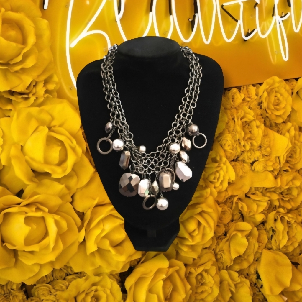 Traci Lynn Chunky Black Chain Gunmetal Silver Tone Statement Necklace 34$